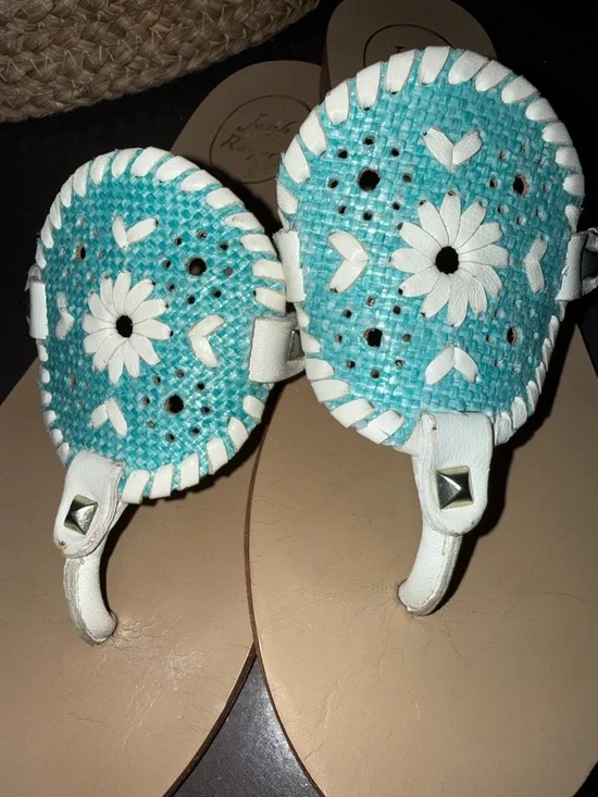 Jack Rogers Turquoise White Daisy Leather Thong Sandals Size 7 - Picture 5 of 7